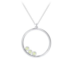 Open Circle Necklace with 3 Birthstones in 925 Sterling Silver with Peridot