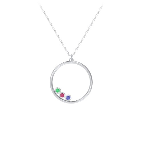 Open Circle Necklace with 3 Birthstones – Sterling Silver with Emerald, Ruby, and Blue Sapphire