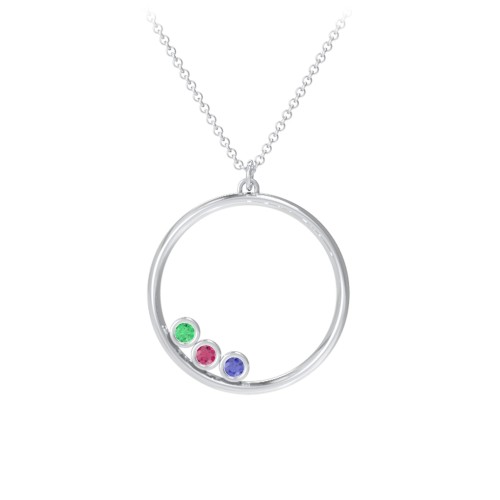 Open Circle Necklace with 3 Birthstones – Sterling Silver with Emerald, Ruby, and Blue Sapphire