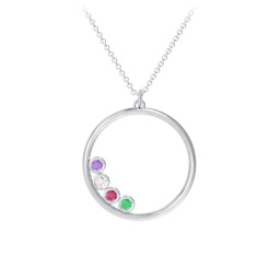 Open Circle Necklace with 4 Birthstones in 925 Sterling Silver with Amethyst, Cubic Zirconia, Ruby, and Emerald
