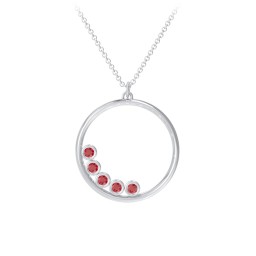Open Circle Necklace with 5 Birthstones in 925 Sterling Silver with Garnet