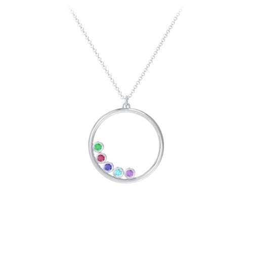 Open Circle Necklace with 5 Birthstones – Sterling Silver with Emerald, Ruby, Blue Sapphire, Mint Premium Zirconia, and Amethyst