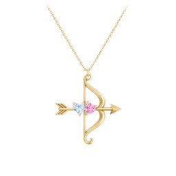 Cupid's Arrow Necklace in 10K Solid Yellow Gold with Aquamarine and Pink Tourmaline