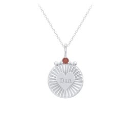 Engravable Sunburst Heart Necklace with Gemstone