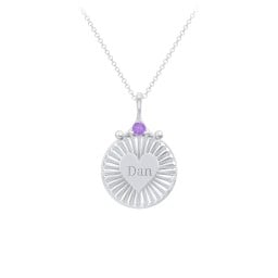 Engravable Sunburst Heart Necklace with Gemstone