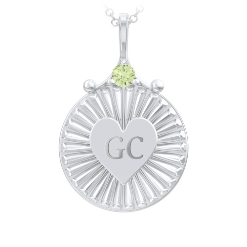 Engravable Sunburst Heart Necklace with Gemstone – Sterling Silver with Peridot