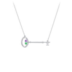 Horizontal Key Necklace with Gemstones – Sterling Silver with Amethyst and Emerald