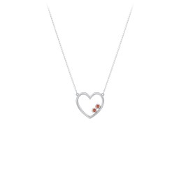 Open Heart Necklace with 1-3 Birthstones in 925 Sterling Silver with Garnet and Pink Tourmaline