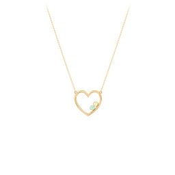 Open Heart Necklace with 1-3 Birthstones in 10K Solid Yellow Gold with Fancy Yellow Premium Zirconia, Mint Premium Zirconia, and Pink Tourmaline