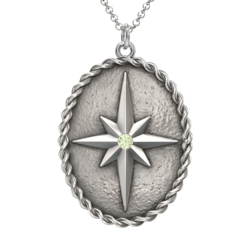 Engravable North Star Medallion Necklace with Accent Stone – Sterling Silver with Peridot