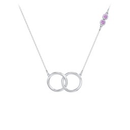 Interlocking Rings Pendant with Bezel Set Gemstones in 925 Sterling Silver with Amethyst