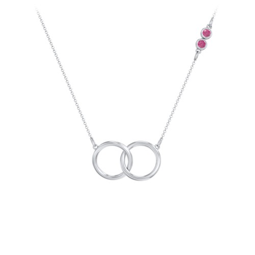 Interlocking Rings Pendant with Bezel Set Gemstones – Sterling Silver with Ruby