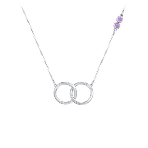 Interlocking Rings Pendant with Bezel Set Gemstones – Sterling Silver with Amethyst