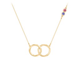 Interlocking Rings Pendant with Bezel Set Gemstones in 10K Solid Yellow Gold with Ruby and Blue Sapphire
