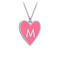 Engravable Initial Cold Enamel Heart Necklace in 925 Sterling Silver