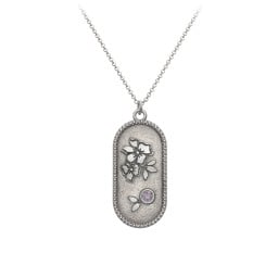 Engravable Forget-Me-Not Flower Medallion Necklace with Gemstone