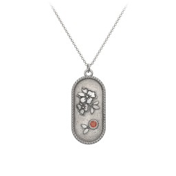 Engravable Forget-Me-Not Flower Medallion Necklace with Gemstone in 925 Sterling Silver with Garnet