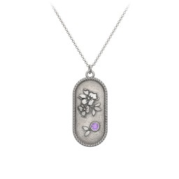 Engravable Forget-Me-Not Flower Medallion Necklace with Gemstone in 925 Sterling Silver with Amethyst