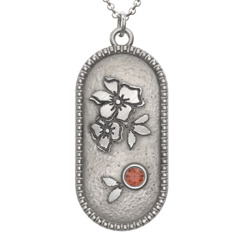 Engravable Forget-Me-Not Flower Medallion Necklace with Gemstone – Sterling Silver with Garnet
