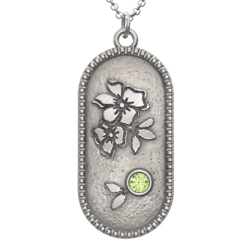 Engravable Forget-Me-Not Flower Medallion Necklace with Gemstone – Sterling Silver with Peridot