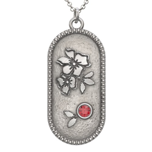 Engravable Forget-Me-Not Flower Medallion Necklace with Gemstone – Sterling Silver with Garnet