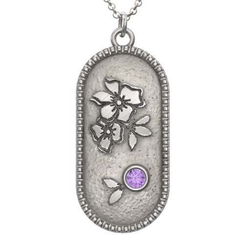 Engravable Forget-Me-Not Flower Medallion Necklace with Gemstone – Sterling Silver with Amethyst