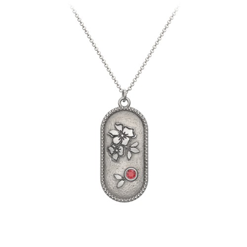 Engravable Forget-Me-Not Flower Medallion Necklace with Gemstone – Sterling Silver with Garnet