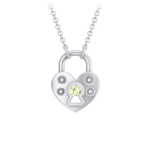 Heart Padlock Necklace with Gemstone Keyhole