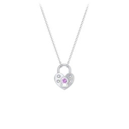 Heart Padlock Necklace with Gemstone Keyhole in 925 Sterling Silver with Amethyst
