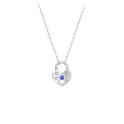 Heart Padlock Necklace with Gemstone Keyhole in 925 Sterling Silver with Blue Sapphire