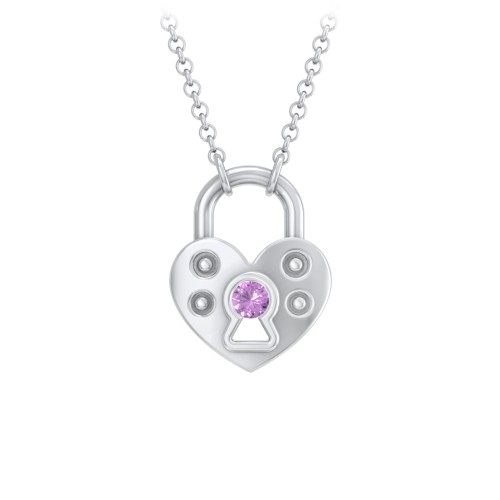 Heart Padlock Necklace with Gemstone Keyhole – Sterling Silver with Amethyst