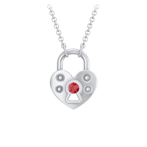 Heart Padlock Necklace with Gemstone Keyhole – Sterling Silver with Garnet