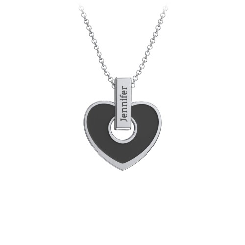 Engravable Black Cold Enamel Heart Pendant – Sterling Silver