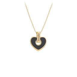 Engravable Black Cold Enamel Heart Pendant in 10K Solid Yellow Gold