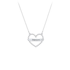 Beaded Open Heart Necklace with Engravable Bar – Sterling Silver