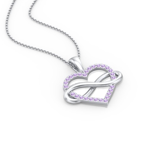 Infinity Wrapped Pave Heart Pendant – Sterling Silver with Amethyst Premium Zirconia