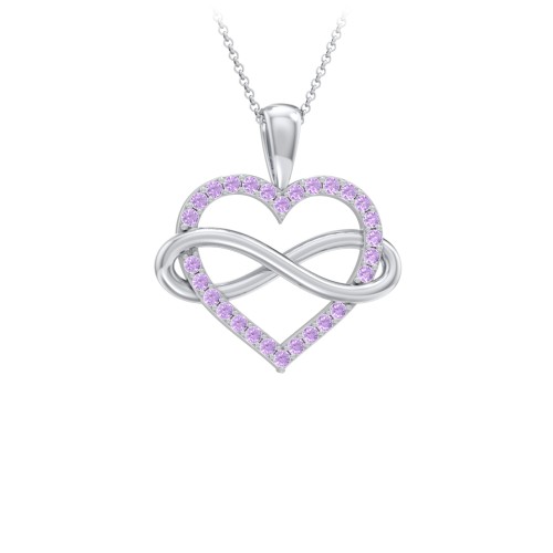 Infinity Wrapped Pave Heart Pendant – Sterling Silver with Amethyst Premium Zirconia