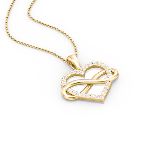 Infinity Wrapped Pave Heart Pendant – 10K Yellow Gold with White Premium Zirconia