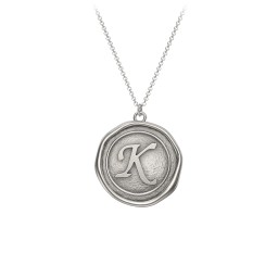 Initial Medallion Necklace - K in 925 Sterling Silver