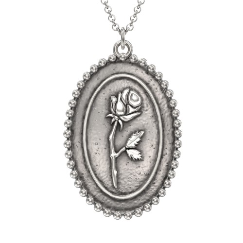 Engravable Rose Medallion Necklace – Sterling Silver