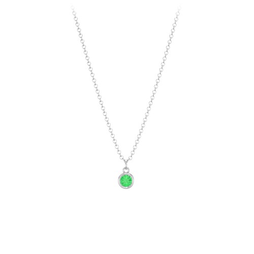 Bezel Set Multi-Birthstone Drop Necklace – Sterling Silver with Emerald