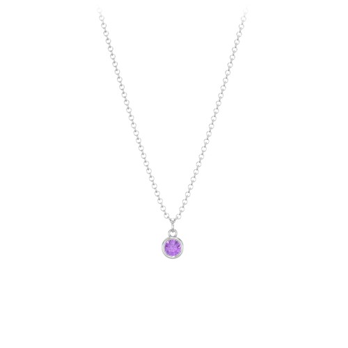 Bezel Set Multi-Birthstone Drop Necklace – Sterling Silver with Amethyst