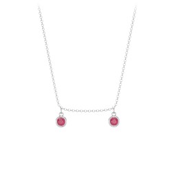 Bezel Set Birthstone Drop Necklace - 2 Stone in 925 Sterling Silver with Ruby
