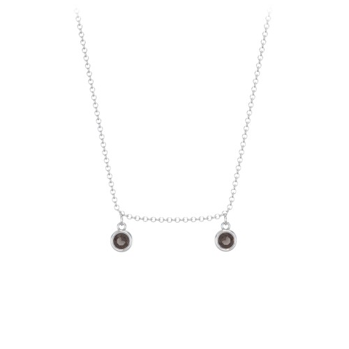 Bezel Set Birthstone Drop Necklace - 2 Stone – Sterling Silver with Smokey Quartz
