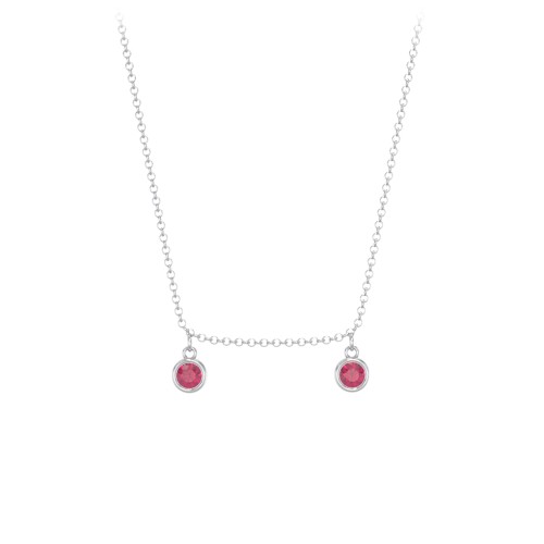 Bezel Set Birthstone Drop Necklace - 2 Stone – Sterling Silver with Ruby