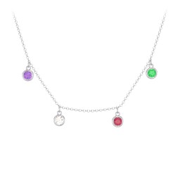 Bezel Set Birthstone Drop Necklace - 4 Stone in 925 Sterling Silver with Amethyst, Cubic Zirconia, Ruby, and Emerald