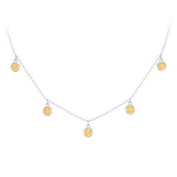 Bezel Set Birthstone Drop Necklace - 5 Stone in 925 Sterling Silver with Citrine