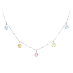 Bezel Set Birthstone Drop Necklace - 5 Stone in 925 Sterling Silver with Blue Topaz, Citrine, Pink Tourmaline, and Peridot