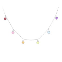 Bezel Set Birthstone Drop Necklace - 6 Stone – Sterling Silver with Ruby, Pink Tourmaline, Citrine, Peridot, Blue Topaz, and Amethyst