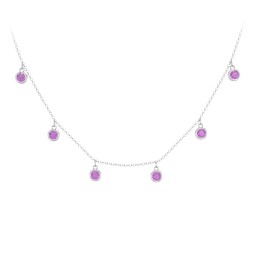 Bezel Set Birthstone Drop Necklace - 6 Stone in 925 Sterling Silver with Amethyst